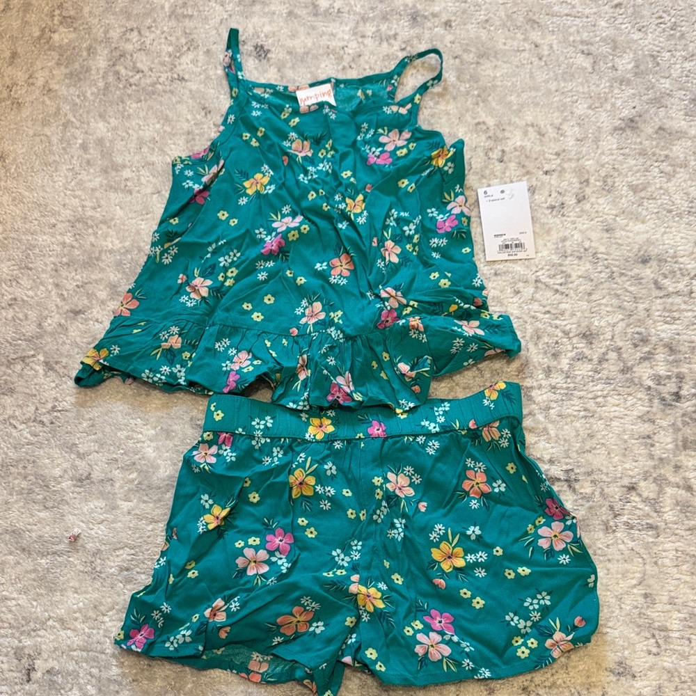 NWT 6 Teal Floral Kids Matching Set